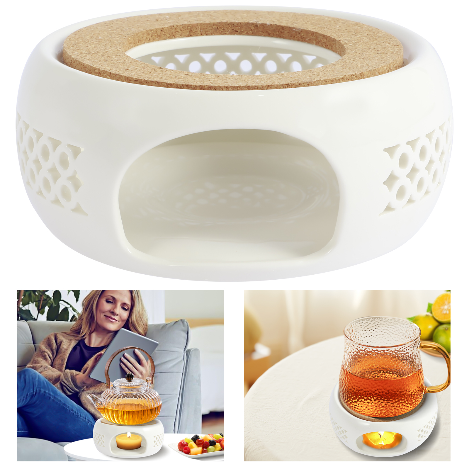 Coffee Tea Water Heater - Ceramic Teapot Warmer Holder Base Hollow