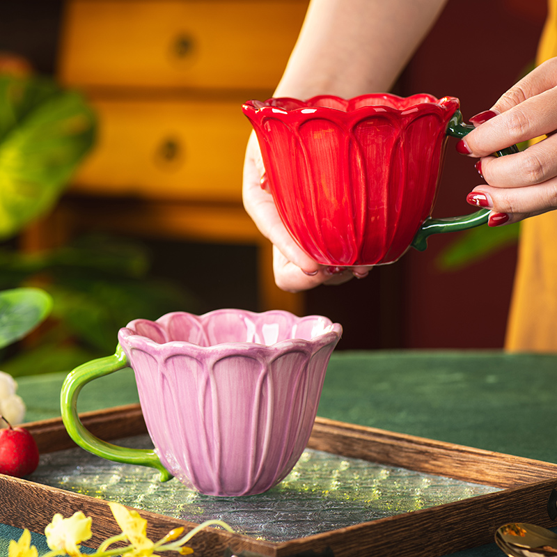 Morning Tea Coffee - Floral Ceramic Mugs Set Couple Coffee