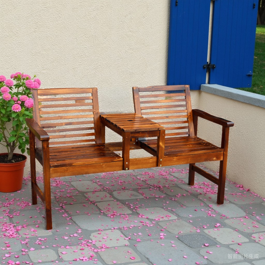 Coffee Tea For Garden - Carbonized solid wood outdoor double coffee
