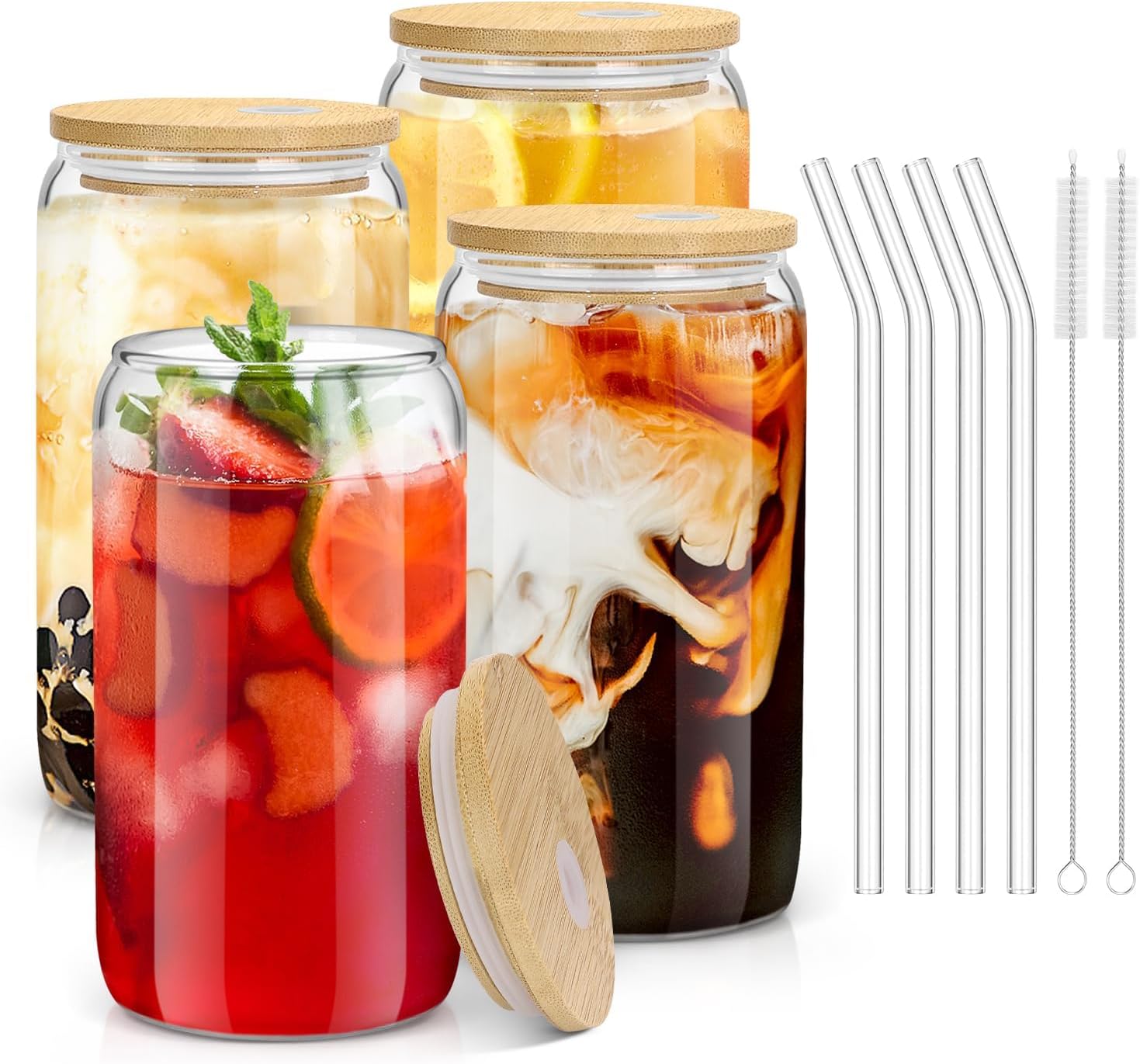 16oz Glass Cups with Bamboo Li - مراجعة Coffee Tea Set وسعره