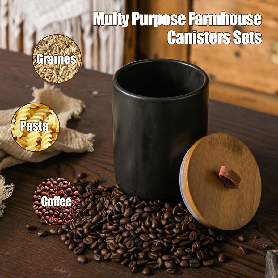 Black Ceramic Canister Set wit - مراجعة Coffee Tea Set وسعره