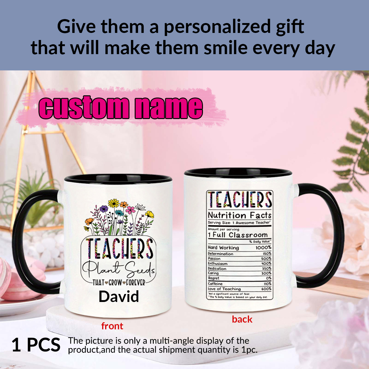 1pc Customize Name Personalise - مراجعة Coffee Tea Logo وسعره